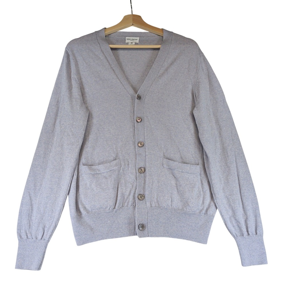 Spier & Mackay Mens Medium 100% Merino Wool V-Neck Cardigan Sweater Light Gray